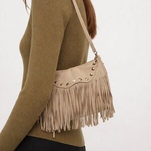 Vintage Tan Leather Suede Fringe Bag Purse